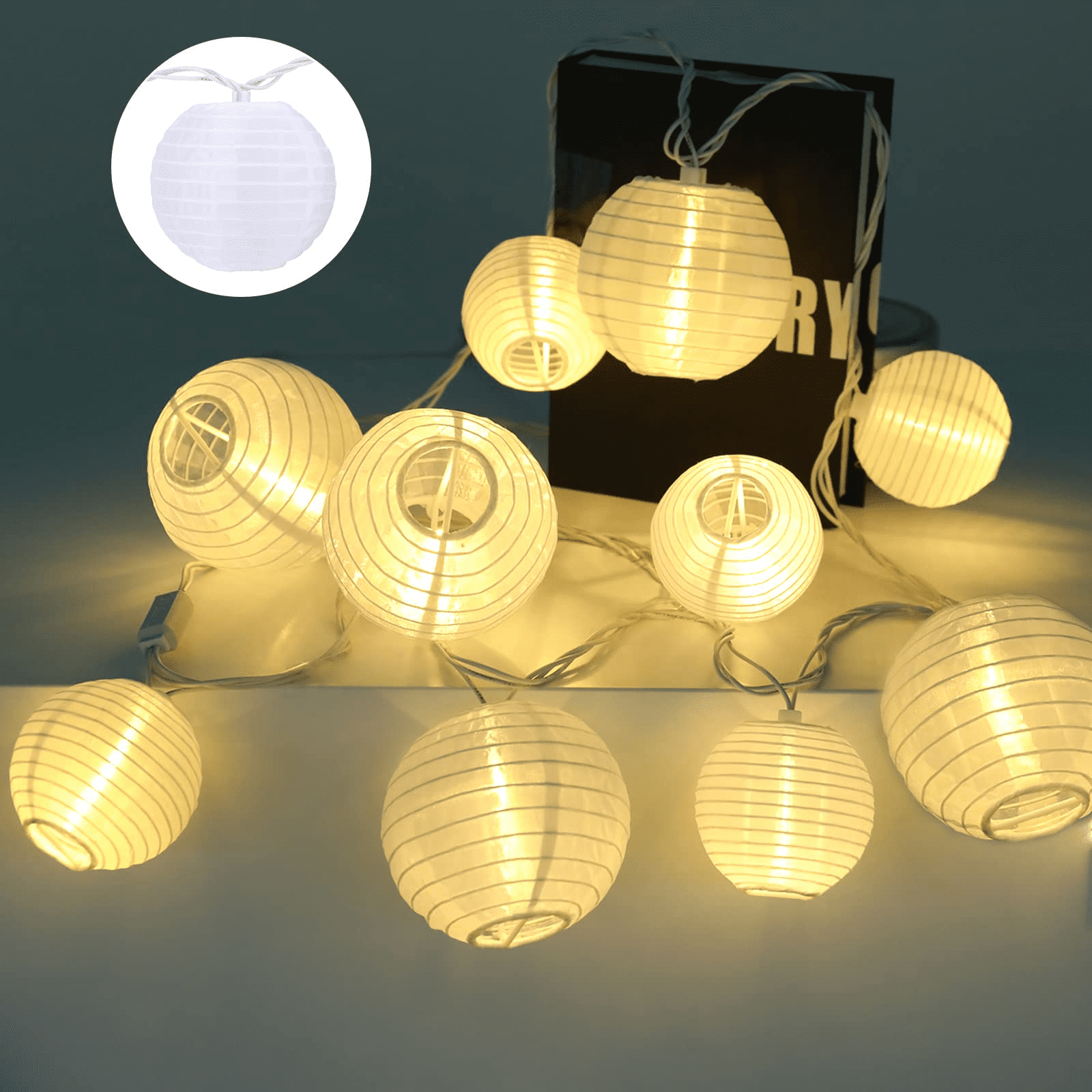 YULETIME Pink Lantern String Lights, 10 Count Nylon Lantern on 7.6' White  Wire, UL Listed 8 Spacing…See more YULETIME Pink Lantern String Lights, 10