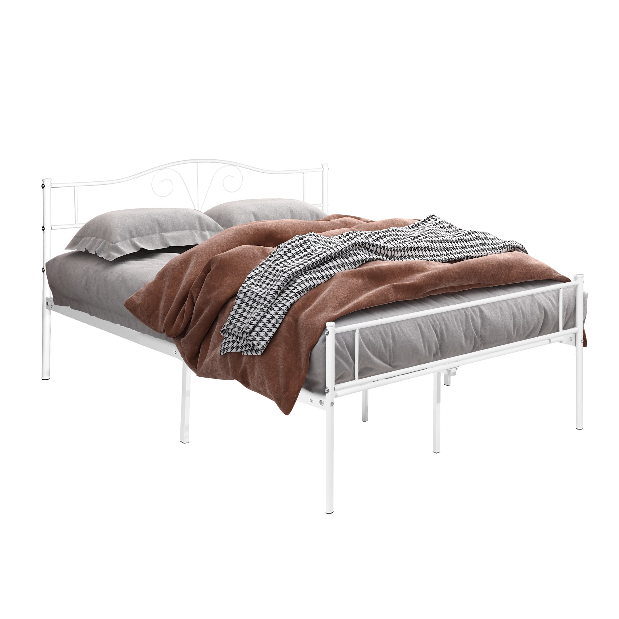 Modern Full Size Curved Metal Bed Frame, Princess Black Platform Bed