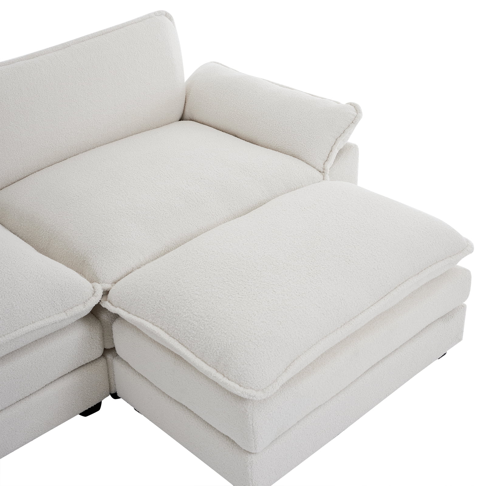 Zimtown Ottoman for Convertible Teddy Velvet Fabric Sofa Set Living Room Furniture Teddy White (Only Ottoman)