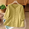 thumbnail image 7 of Womens Tops Embroidery Elbow Length Sleeve T-Shirts for Women Button Down V Neck Summer Dressy Casual Tshirts, 7 of 7