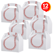 ArtCreativity Baseball Treat Boxes for Candy, Cookies and Sports Themed Party Favors - Pack of 12 White and Red