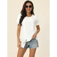thumbnail image 3 of Unique Bargains Women's Ruched Short Sleeve Eyelet Dressy Crewneck Blouses T Shirts S White, 3 of 6