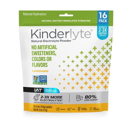 Kinderlyte Natural Electrolyte Powder Drink Mix Lemonade 0.4 oz Packets (16 Count)