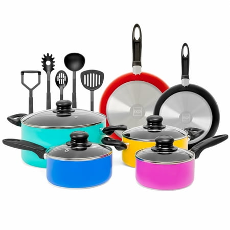 Best Choice Products 15-Piece Nonstick Aluminum Stovetop Oven Cookware Set for Home, Kitchen, Dining w/ 4 Pots, 4 Glass Lids, 2 Pans, 5 BPA Free Utensils, Nylon Handles - (Best Nonstick Dishwasher Safe Pots And Pans)