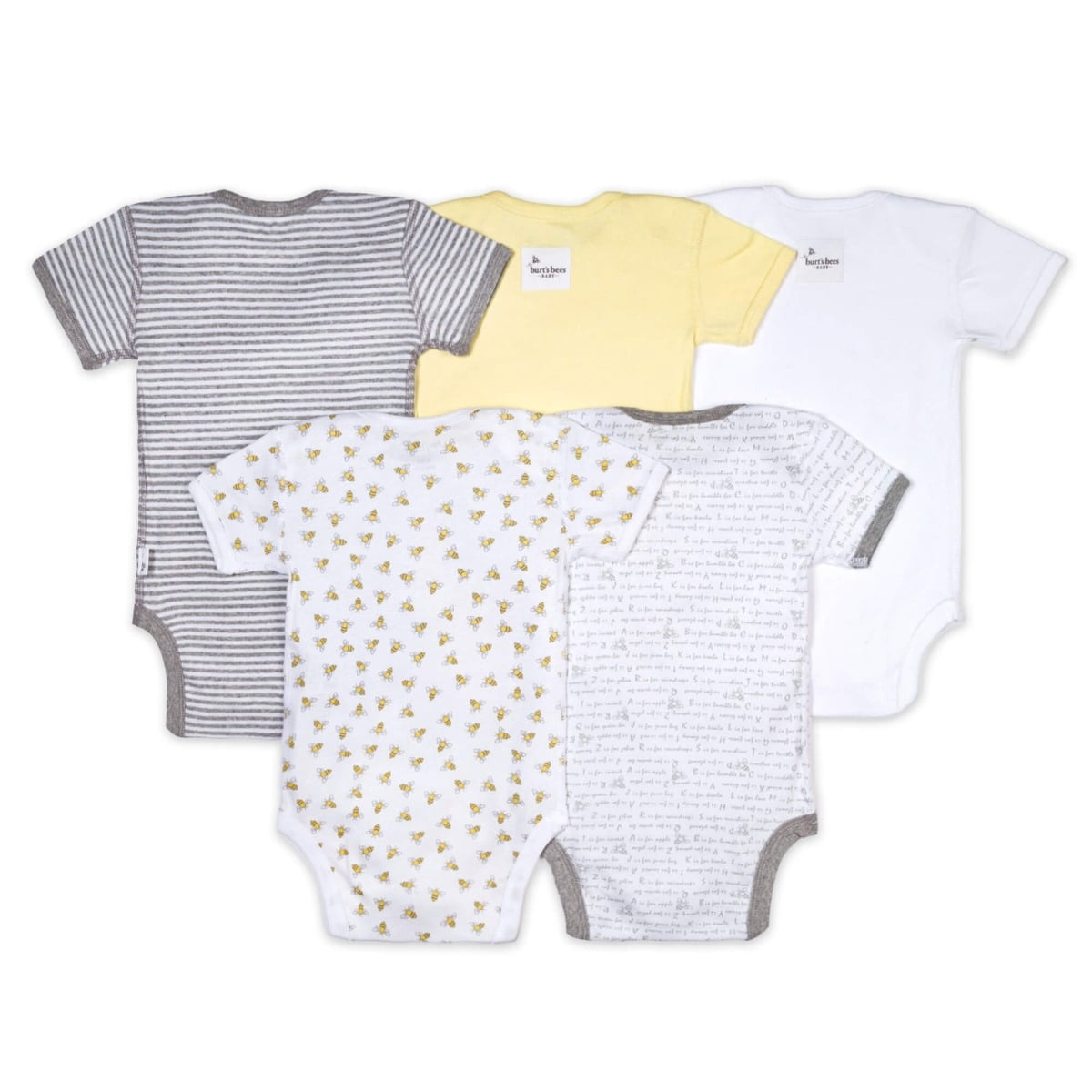 Burt's Bee Baby 100% Organic Cotton Unisex Short Sleeve Variety Bodysuits, 5-pack