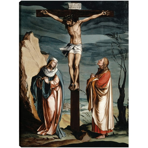 Cuadro Decorativo - Cristo en la Cruz entre la Virgen y San Juan (1560) Jr Impresión en canvas, estrechado.