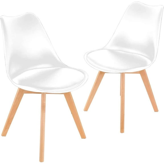 CQAOE6 Mid-Century Modern DSW Dining Side Chairs Set of 2 with Wood Legs – Comfortable Molded Seat for Kitchen, Dining Room, Living Room, Office(White)