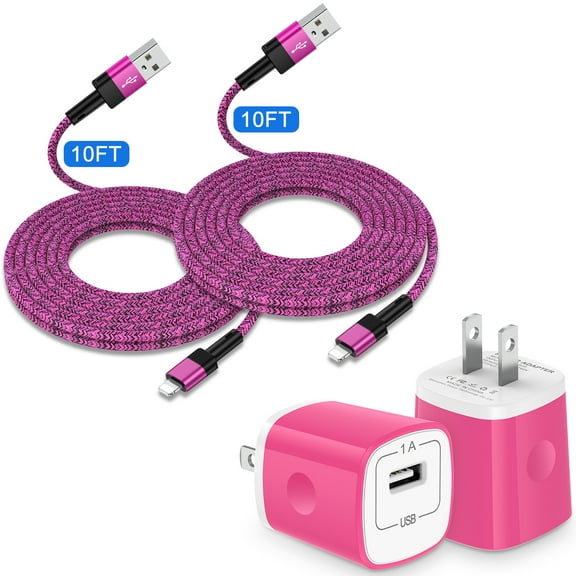 Zacenei USB Charger Block,2Pack iPhone Charging Cables 10ft Charger Cord & 2Pack USB Charger Adapter Wall Charger Plug Multi Charger Fast Charging Cords 10ft Charger Block Compatible for iPhone 14 13