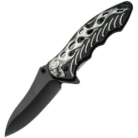 UPC 801608202908 product image for SZCO Supplies 300290-GY Assisted Opening Skull Bones Folding Knife, Black/Grey | upcitemdb.com