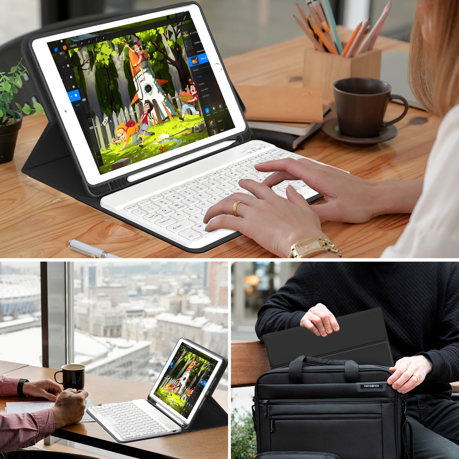 SZPSGC Keyboard Case for ipad 10.2" 9th/8th/7th Gen,Wireless Magnetic Detachable Keyboard for iPad 9th/8th/7th, with Built-in Pencil Holder, Black