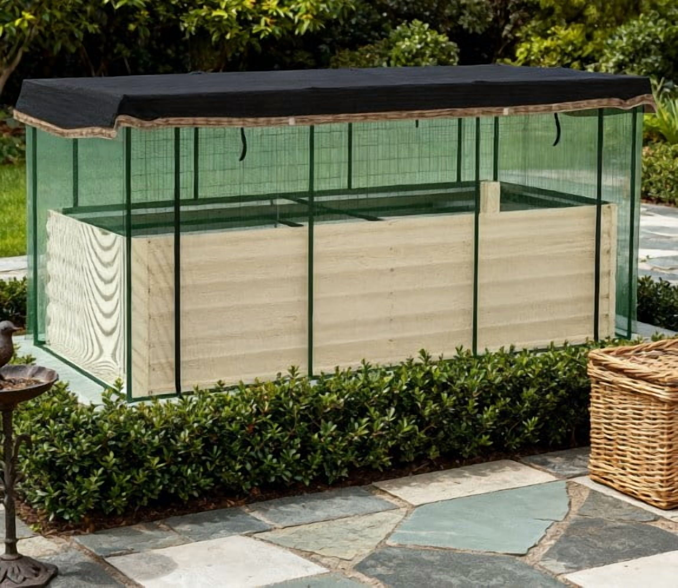 Raised Garden Bed for Flowers, Veggies and Herbs, Galvanized Steel Planter Box with Crop Cage and Shade Cloth