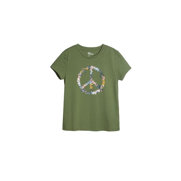 Toddler Girls Floral Peace Sign Graphic T-Shirt Hillside Green 2T