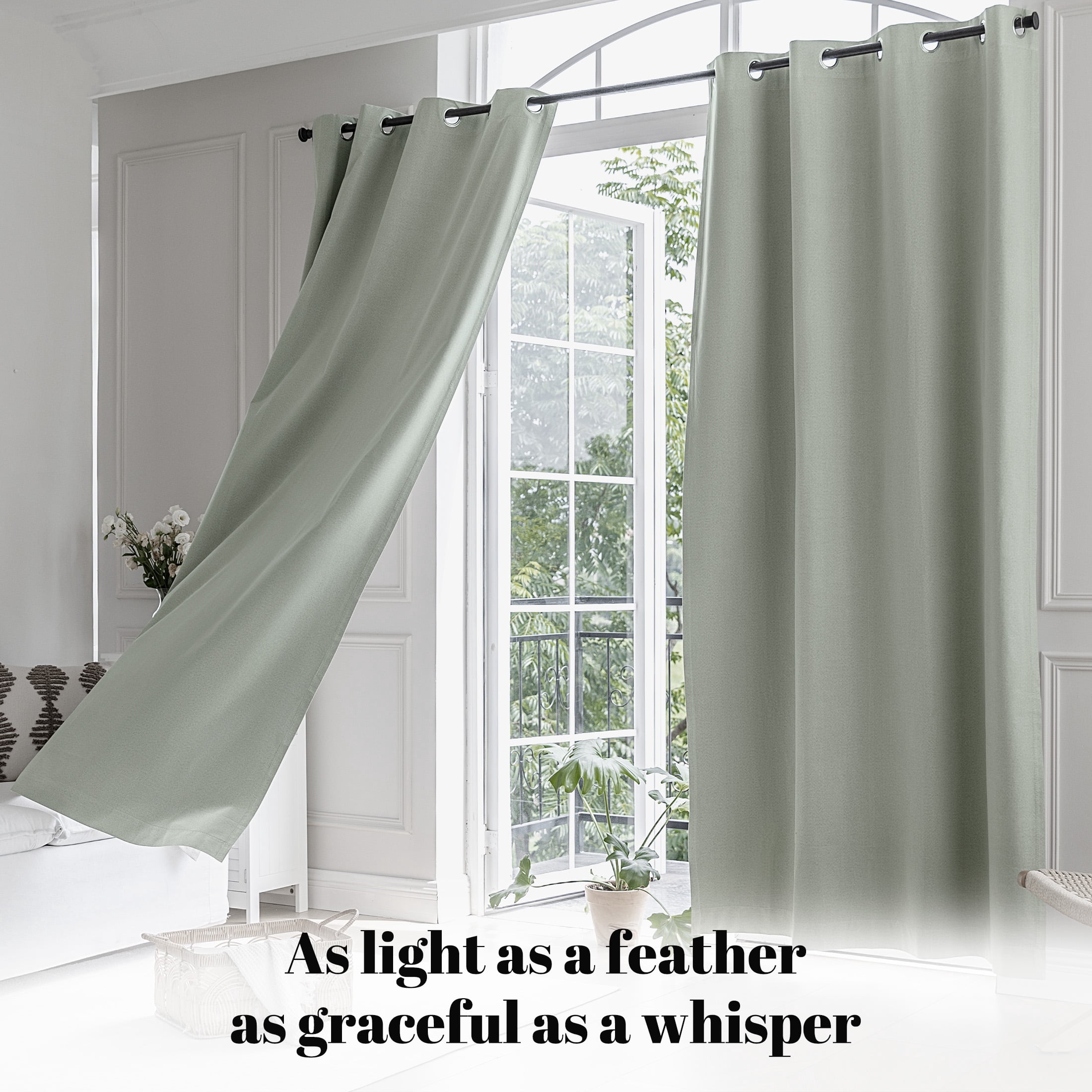 Sonive 42" x 63" Blackout Curtains Pack of 2, Grommet Top Living Room Bedroom Curtain, Green
