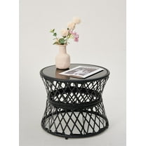 Glory Patio Round Coffee Table for Living Room, Bedroom, Modern Table with Clear Tempered Glass (Black Frame)