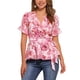 thumbnail image 1 of Blusa de peplum con envoltura para mujer INSPIRE CHIC, 2026, verano, floral, de manga corta, con volantes, cuello en V, con cinturón, talla XS, floral rosa, 1 of 6