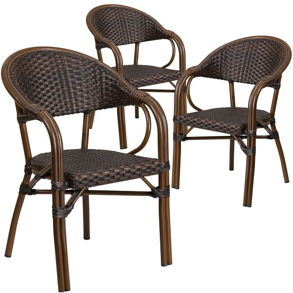 Flash Furniture Milano Rattan Patio Dining Arm Chair in Dark Brown (Set of 3)
