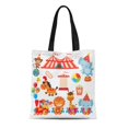 thumbnail image 1 of SIDONKU Canvas Tote Bag Circus Cartoon Train Cute Retro Horse Clown Elephant Reusable Shoulder Grocery Shopping Bags Handbag, 1 of 1