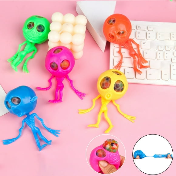 Cheers 2Pcs Funny Halloween Squeeze Toy Flexible Skull Aliens Squishes Toy Stress Relief Vent Ball Toy Children Halloween Spoof Toy Candy Bag Filler Party Favor