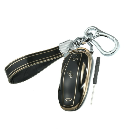 Unique Bargains Silicone for Smart Key Fob Case Cover with Keychain for  Model S Y 3 Black