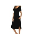 thumbnail image 3 of Women Loose Plain Pajamas Dress Casual V-Neck Short Sleeved Nightgown Sleepwear, 3 of 5