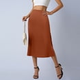 thumbnail image 6 of Ahabrexf Midi Satin Skirt for Women High Waist Side Slit Drapey Solid Color Skirt, 6 of 7