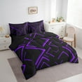 thumbnail image 3 of Manfei Purple Neon Light Twin Bedding Sets 7-Piece, Geometric Minimalist Bedding Comforter Set, Black Reversible Sheet Sets, Microfiber Bedroom Decor, 3 of 7
