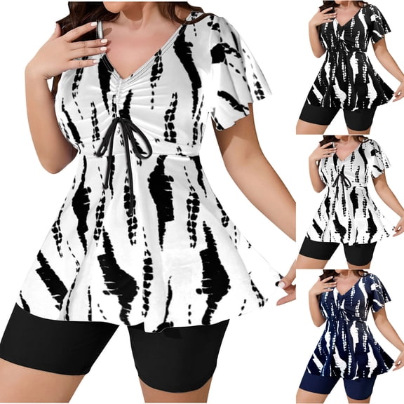 Vetsdori Womens Two Piece Swim Suits Tankini Modest Bathing Suits Summer Plus Size,Holiday Casual Skirts Swimwear for Women Patchwork Color