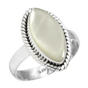 JEWELOPORIUM 925 Sterling Silver Ring For Women - Teens White Real Mother Of Pearl Gemstone Silver Ring Size 7 April Birthstone Costume Silver Ring Size 7 Birthday Gift For Sister 925 Silver Gemstone Jewelry