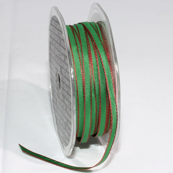 The Ribbon People Hunter Green and Shimmering Red Solid Narrow Edge Wired Craft Ribbon 0.18" x 110