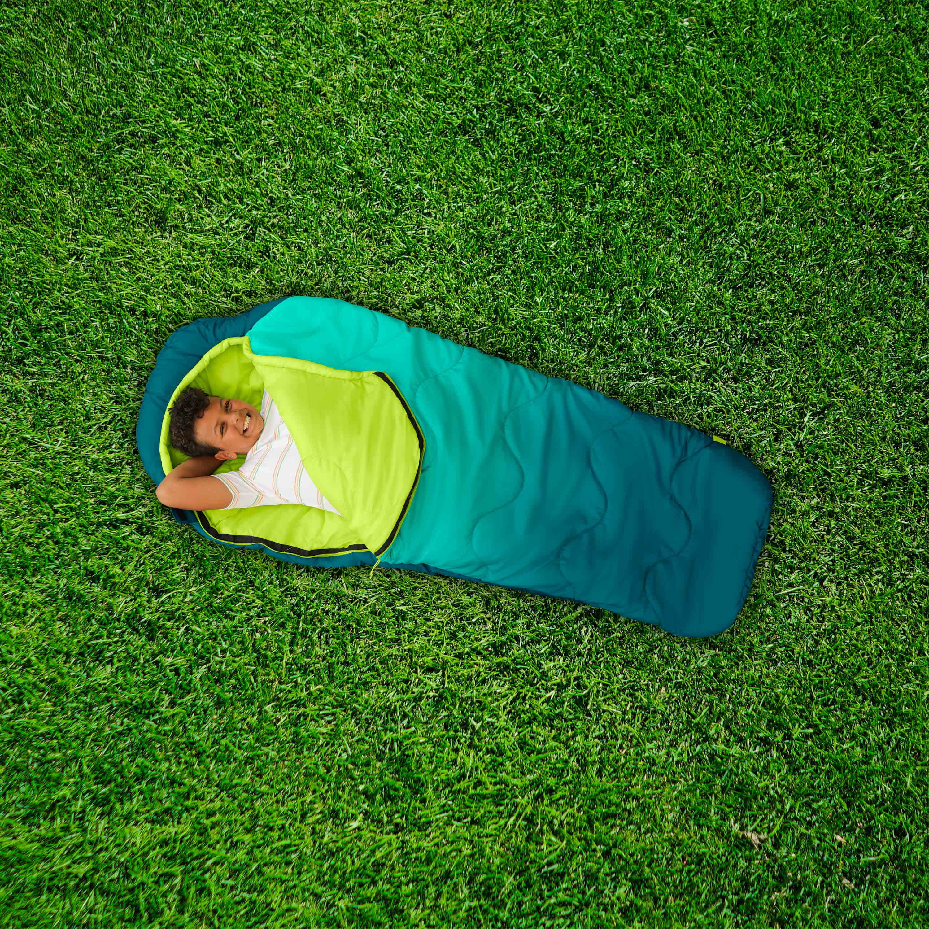 Firefly! Outdoor Gear Kid's Mummy Sleeping Bag - Blue/Green (70 in. x 30 in.)