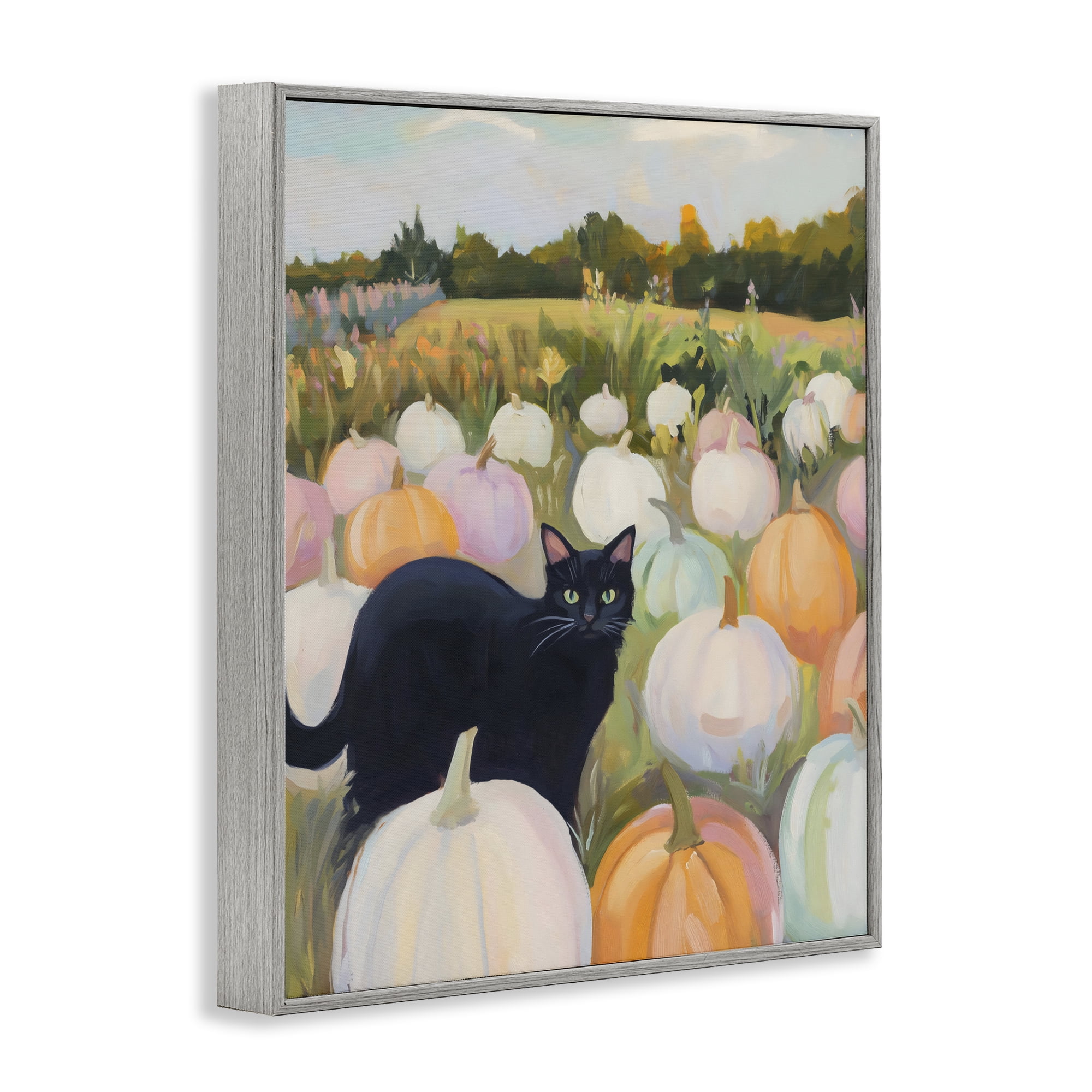 Stupell Industries Kitten & Pumpkins in Field Gray Framed Giclee Art, design by The Prints Vibe