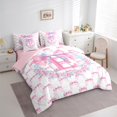 thumbnail image 3 of Castle Fairy Personalized Initial Bowtie E Bedding Comforter Set 7-Piece for Kids Children Teens,Pink Bow Knot King Bedding Sets,Chic Pink Floral Flowers Ultra Soft Bed Sheets,Lightweight Room Decor, 3 of 8