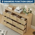 thumbnail image 4 of Natural Rattan 7 Drawer Dresser for Bedroom, Farmhouse Wooden Chest of Drawers, Wide Closet Dresser Storage Organizer for Living Room, Entryway, Hallway, Oak, 4 of 8