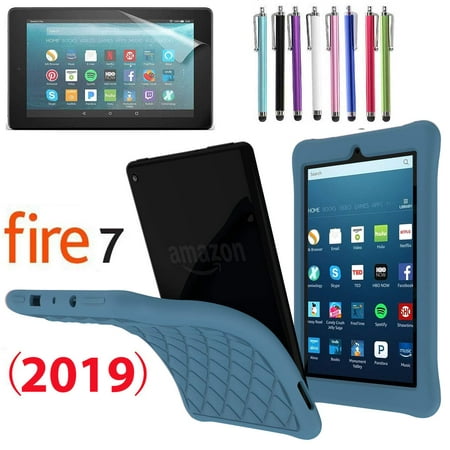EpicGadget Amazon Fire 7 (2019) Silicone Case, Soft Lightweight Diamond Grid Silicone Cover Case For Amazon Fire 7 (9th Generation, 2019 Released) + 1 Stylus and 1 Screen Protector (Twilight