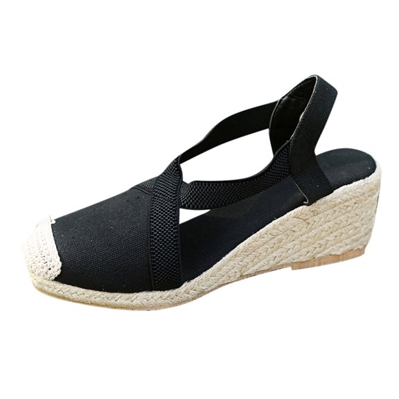 NOKIO Women's Closed Toe Crisscross Elastic Ankle Strap Platform Espadrille Wedge Sandals Women's Fashion Casual Strappy Thick-Bottom Sandals Platform Closed Toe Shoes