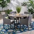 thumbnail image 2 of GDF Studio Gaven Outdoor Acacia Wood and Wicker 5 Piece Dining Set with Cushion, Gray and Light Gray, 2 of 13