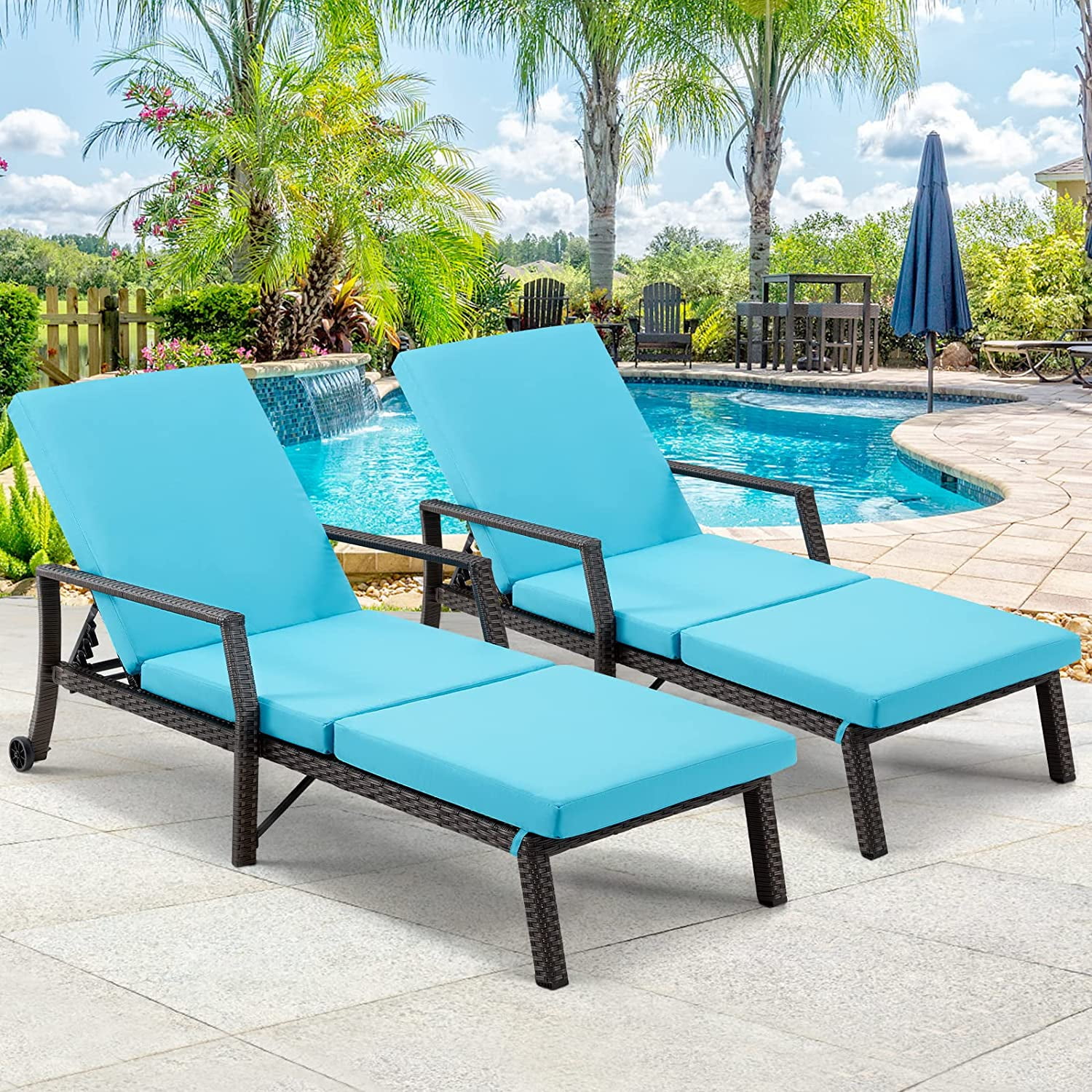 AECOJOY Adjustable Patio Lounge Chair Set of 2, Poolside Rattan Wicker