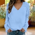 thumbnail image 2 of SETOOFF Womens Loose Fit Long Sleeve Shirts, Solid V Neck Raglan Pullover Sweatshirt Lightweight Tunic Tops for Dressy Casual Dailywear Fashion, 2 of 6