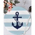thumbnail image 2 of Round Placemats Set of 4 Navy Blue Anchor Place Mats Washable Woven Placemat Teal Stripes Circle Braided Table Mat for Kitchen Dining Table Party Home Decor 15 Inch, 2 of 8