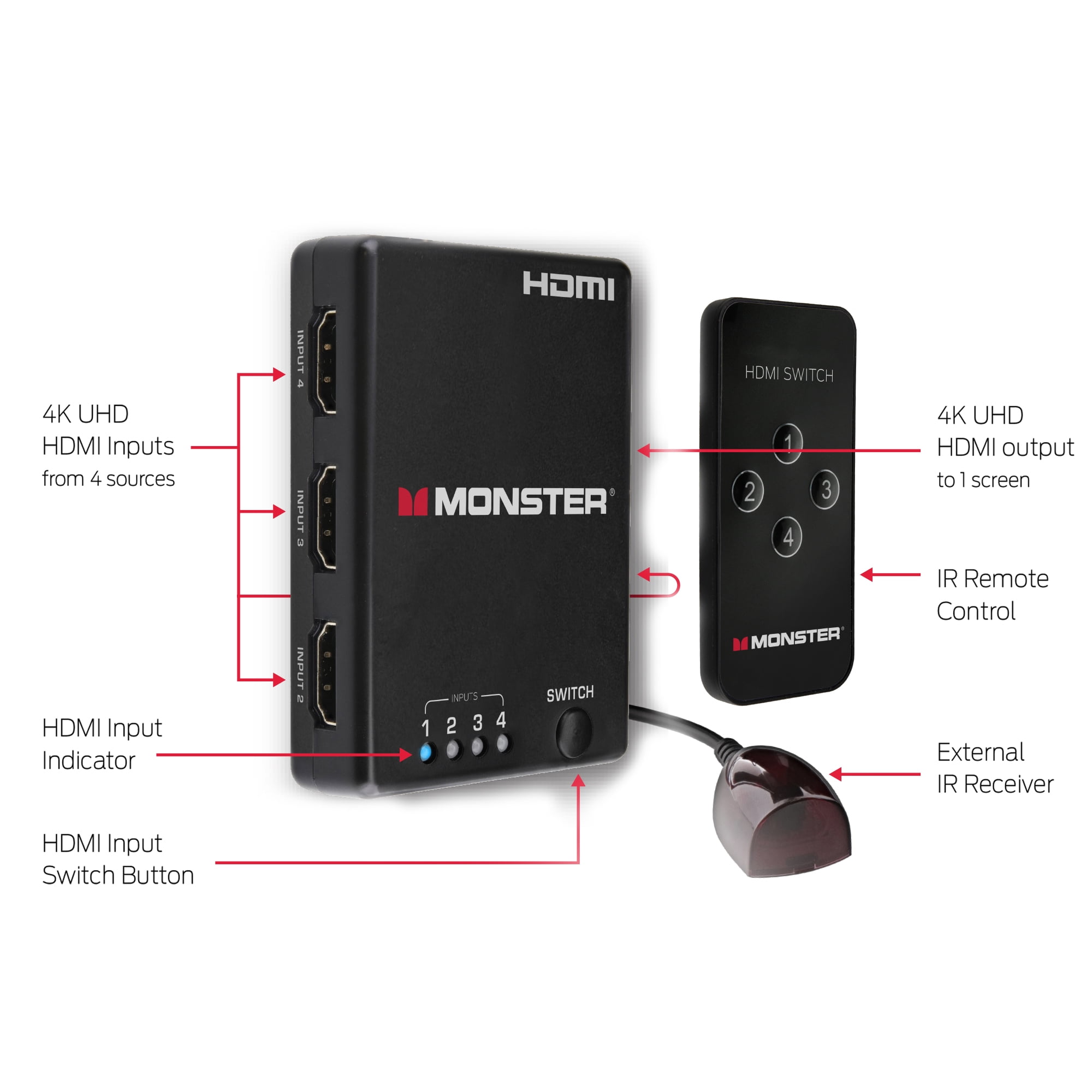 Monster 4-Device HDMI Switch & Remote Walmart.com