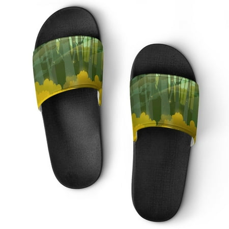 

GZHJMY Stylish Slides for Women Men Sunny Forest Background Soft Flexible Slip-on Sandals Slippers