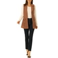 thumbnail image 2 of INSPIRE CHIC Women's Lapel Single Breasted Tie Belt Smart Casual Sleeveless Suede Vest XS Caramel, 2 of 6
