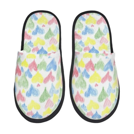Balery Hand Drawn Colored Hearts Slient Indoor Furry Fleece Comfort House Shoes Soft Non-Slip Home Shoes Cotton slippers House Slippers-- Large