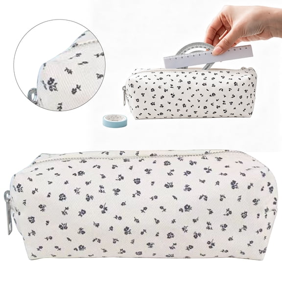 Bow Decor Canvas Pencil Pouch, Large Capacity Zipper Pen Case, Multipurpose Storage Bag for study Office Workers
