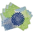 thumbnail image 2 of Dahlia Floral Placemats Set of 4, 12x18 Inch Green Blue Geometric Flowers Summer Seasonal Heat Resistant Rectangular Table Mats for Indoor Outdoor Party Kitchen Dining Decor, 2 of 8