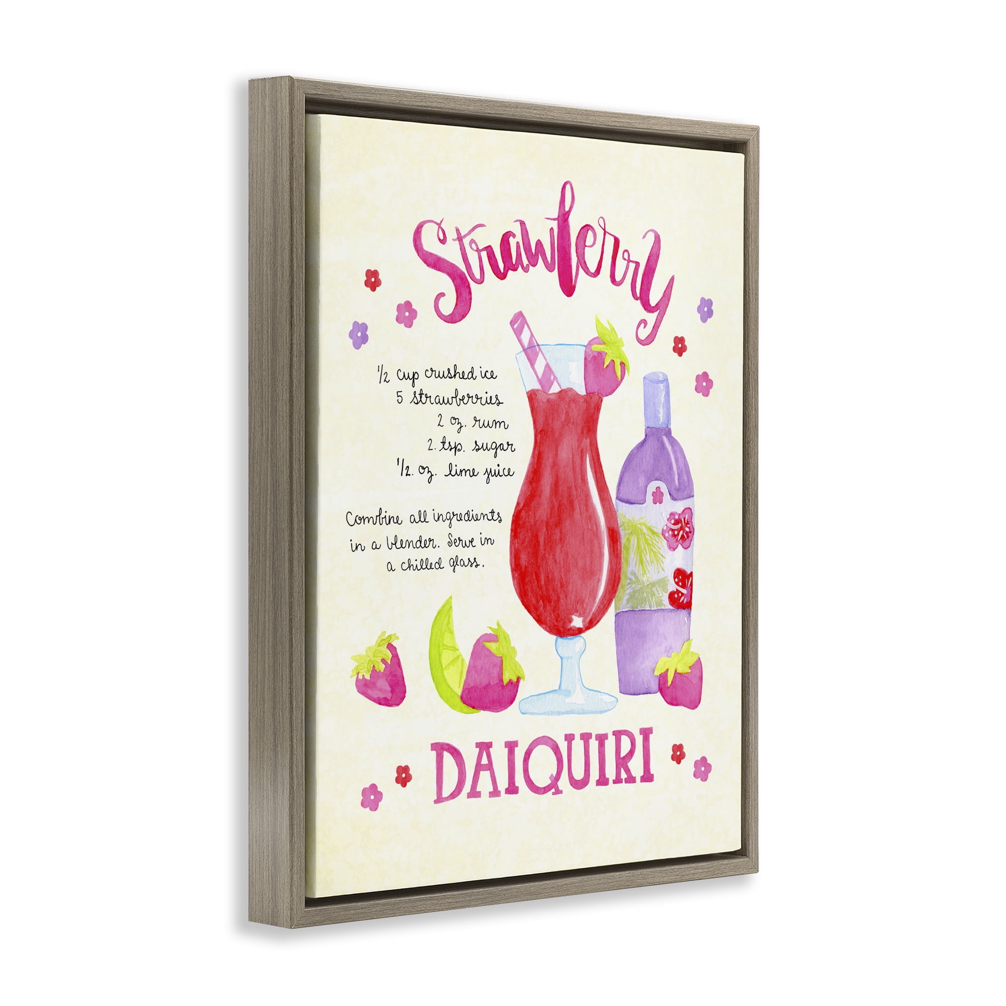 Stupell Industries Strawberry Daiquiri Recipe Food & Beverage Painting Brown Floater Framed Canvas Art Print Wall Art, 25 x 31