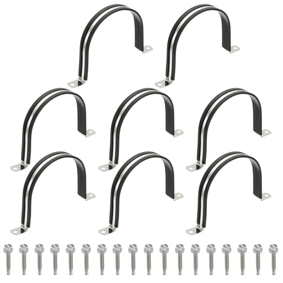 Uxcell 8Pcs Pipe Clamps, 4-1/4 Inch 304 Stainless Steel Rubber Cushioned U Bracket