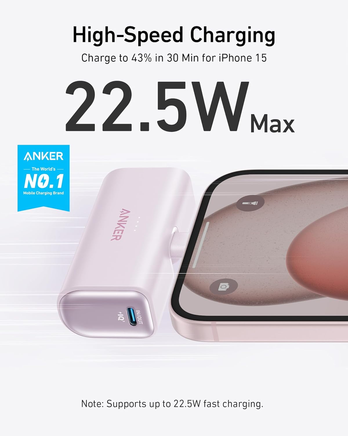 Anker iPhone 17 Portable Charger, Nano Power Bank with Built-in USB C Connector, 5,000mAh Portable Charger 22.5W, Compatible for iPhone 17 Series, Samsung S23 Series, iPad Pro/Air, AirPods, and More