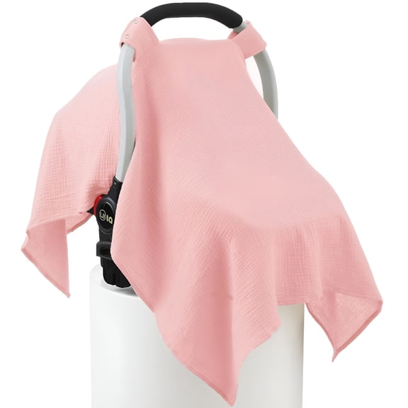 LADYGYM Muslin Cotton Car Seat Cover Baby,Carseat Canopy Cover,Universal Fit Stroller Covers for Boys and Girls (Pink)