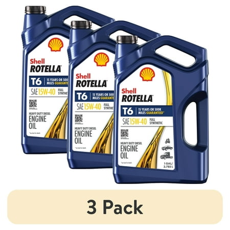 (3 pack) Shell Rotella T6 Full Synthetic 15W-40 Diesel Engine Oil, 1 Gallon